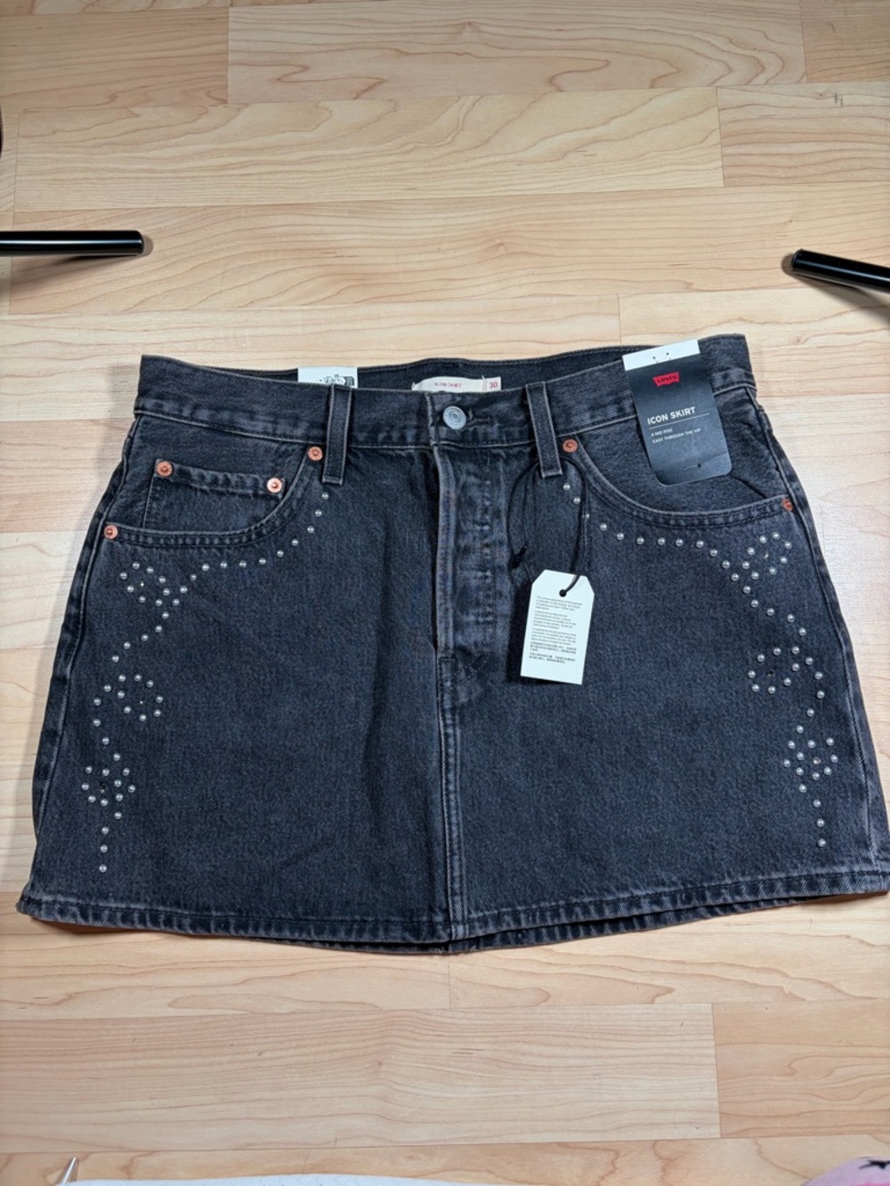 Levi's Black Denim Mini Skirt with Silver Stud Detailing
